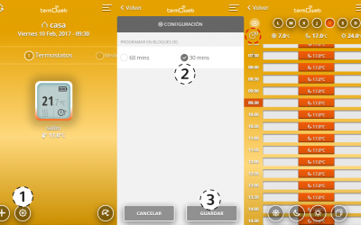 PROGRAMACIÓN EN BLOQUES DE 30 / 60 MINUTOS PARA TERMOSTATOS DE PARED